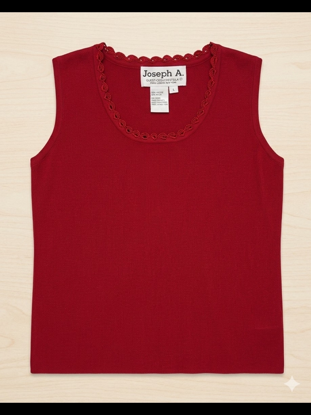 Joseph A. Red Knit Sleeveless Shell with Scalloped Neckline
